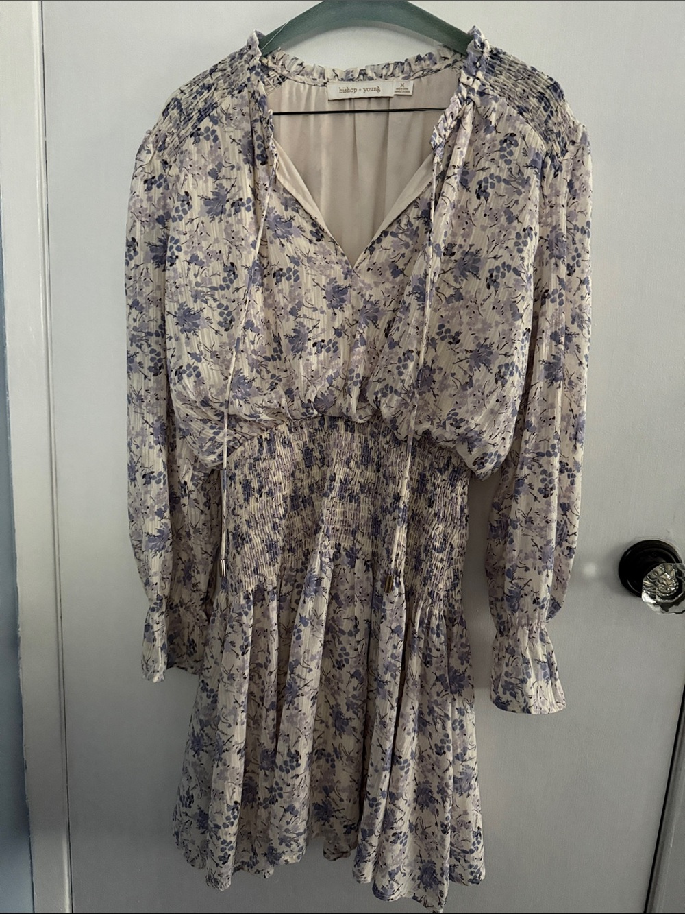bishop + young cream dress mini with blue floral print